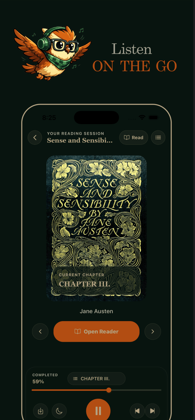 Mimesis listening screen with playback controls